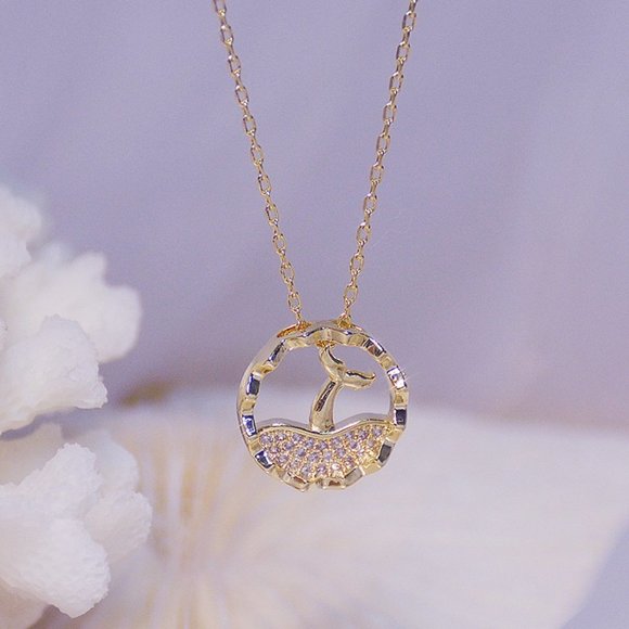 Jewelry - NEW 14K Gold Plated Diamond Mermaid Necklace a